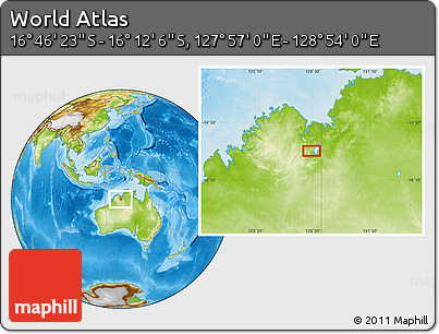 Physical Location Map of the Area around 16° 29' 14" S, 128° 25' 30" E