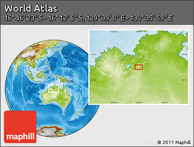 Physical Location Map of the Area around 16° 29' 14" S, 130° 7' 30" E
