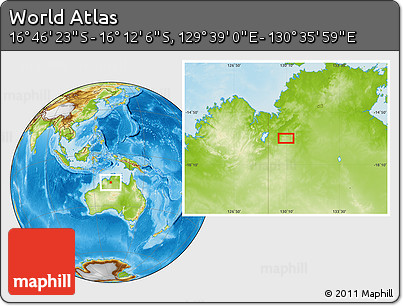 Physical Location Map of the Area around 16° 29' 14" S, 130° 7' 30" E