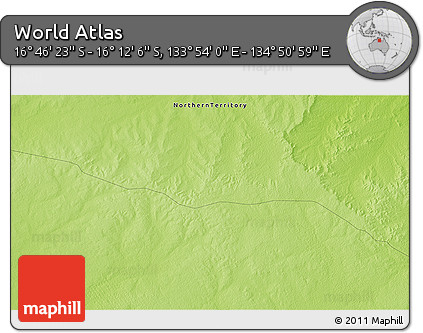 Physical 3D Map of the Area around 16° 29' 14" S, 134° 22' 30" E