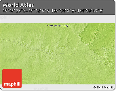 Physical 3D Map of the Area around 16° 29' 14" S, 134° 22' 30" E