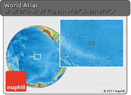 Physical Location Map of the Area around 16° 29' 14" S, 134° 13' 29" W