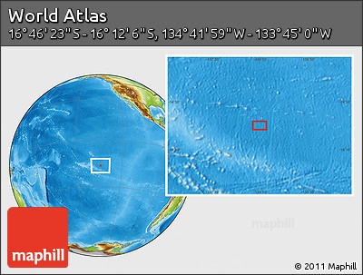 Physical Location Map of the Area around 16° 29' 14" S, 134° 13' 29" W