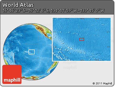 Physical Location Map of the Area around 16° 29' 14" S, 134° 13' 29" W