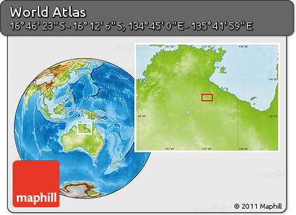 Physical Location Map of the Area around 16° 29' 14" S, 135° 13' 29" E