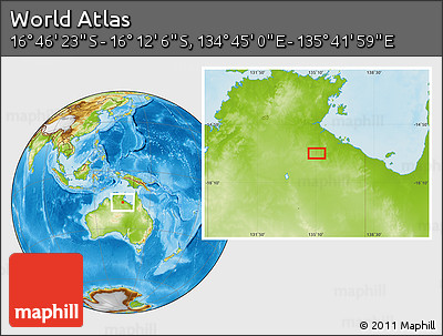 Physical Location Map of the Area around 16° 29' 14" S, 135° 13' 29" E