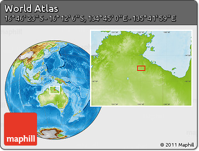 Physical Location Map of the Area around 16° 29' 14" S, 135° 13' 29" E