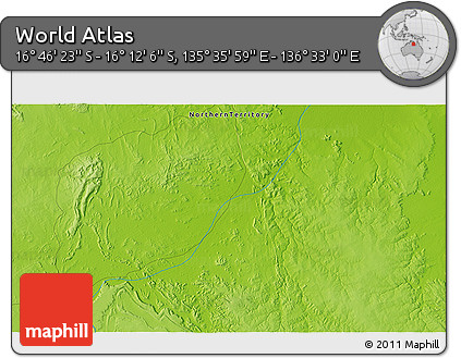 Physical 3D Map of the Area around 16° 29' 14" S, 136° 4' 29" E