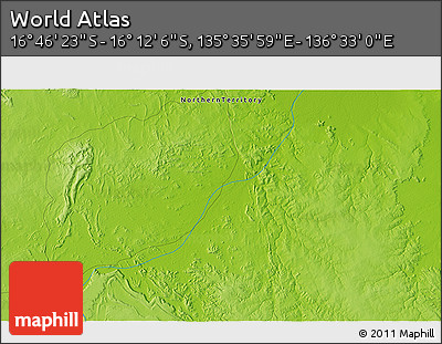 Physical 3D Map of the Area around 16° 29' 14" S, 136° 4' 29" E