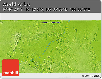 Physical 3D Map of the Area around 16° 29' 14" S, 136° 4' 29" E