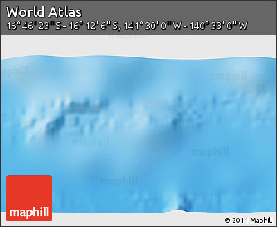 Shaded Relief 3D Map of the Area around 16° 29' 14" S, 141° 1' 30" W