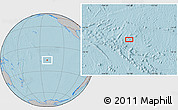 Gray Location Map of the area around 16° 29' 14" S, 141° 1' 30" W, hill shading