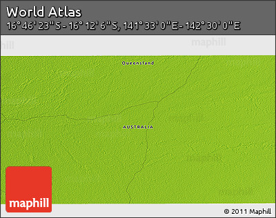 Physical 3D Map of the Area around 16° 29' 14" S, 142° 1' 30" E