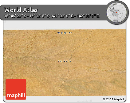 Satellite 3D Map of the Area around 16° 29' 14" S, 142° 1' 30" E
