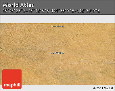Satellite 3D Map of the Area around 16° 29' 14" S, 142° 1' 30" E
