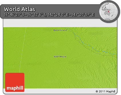 Physical 3D Map of the Area around 16° 29' 14" S, 142° 52' 30" E