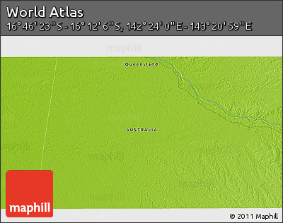 Physical 3D Map of the Area around 16° 29' 14" S, 142° 52' 30" E