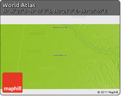 Physical 3D Map of the Area around 16° 29' 14" S, 142° 52' 30" E