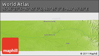 Physical Panoramic Map of the Area around 16° 29' 14" S, 143° 43' 29" E