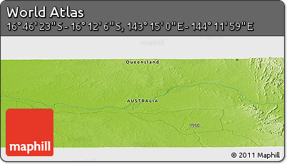 Physical Panoramic Map of the Area around 16° 29' 14" S, 143° 43' 29" E