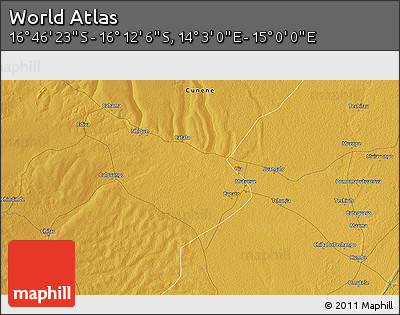 Physical 3D Map of the Area around 16° 29' 14" S, 14° 31' 30" E