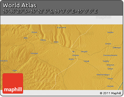 Physical 3D Map of the Area around 16° 29' 14" S, 14° 31' 30" E