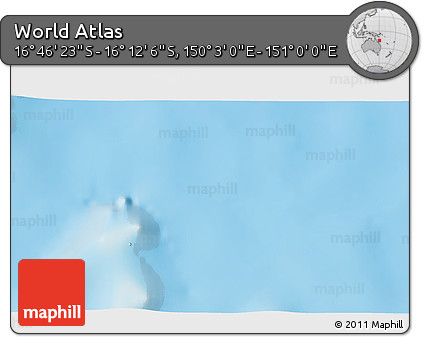 Physical 3D Map of the Area around 16° 29' 14" S, 150° 31' 30" E
