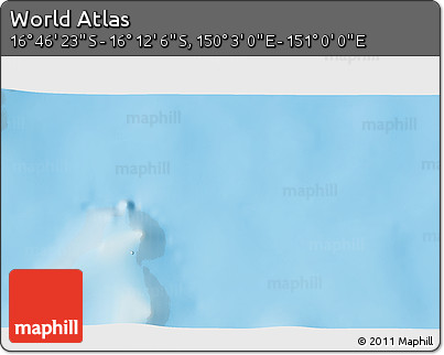 Physical 3D Map of the Area around 16° 29' 14" S, 150° 31' 30" E
