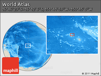Shaded Relief Location Map of the Area around 16° 29' 14" S, 151° 13' 29" W