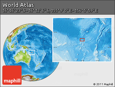 Physical Location Map of the Area around 16° 29' 14" S, 155° 37' 30" E