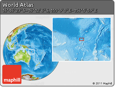 Physical Location Map of the Area around 16° 29' 14" S, 155° 37' 30" E