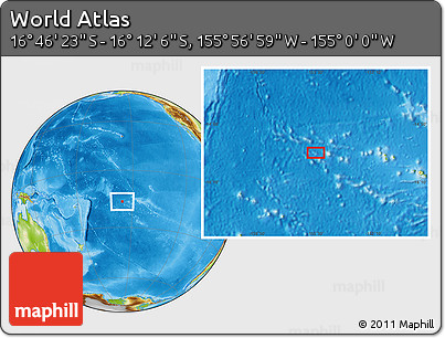 Physical Location Map of the Area around 16° 29' 14" S, 155° 28' 29" W