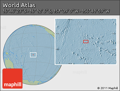 Savanna Style Location Map of the Area around 16° 29' 14" S, 157° 10' 30" W, hill shading