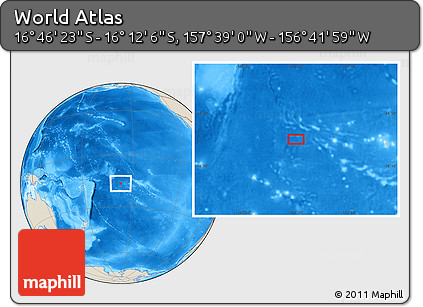 Shaded Relief Location Map of the Area around 16° 29' 14" S, 157° 10' 30" W