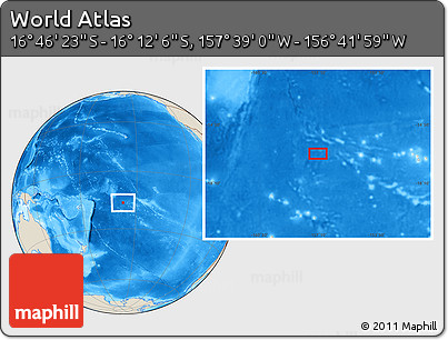Shaded Relief Location Map of the Area around 16° 29' 14" S, 157° 10' 30" W