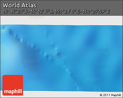 Physical 3D Map of the Area around 16° 29' 14" S, 159° 52' 30" E