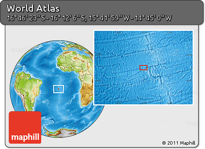 Physical Location Map of the Area around 16° 29' 14" S, 15° 13' 29" W