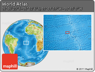 Physical Location Map of the Area around 16° 29' 14" S, 15° 13' 29" W