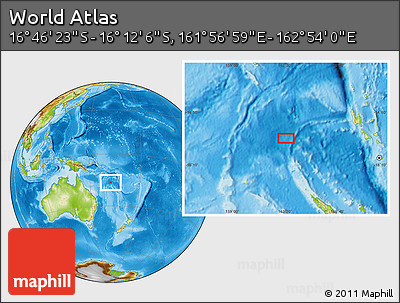 Physical Location Map of the Area around 16° 29' 14" S, 162° 25' 30" E