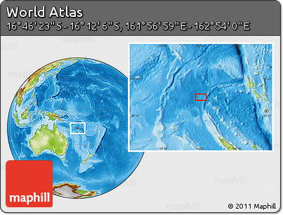 Physical Location Map of the Area around 16° 29' 14" S, 162° 25' 30" E