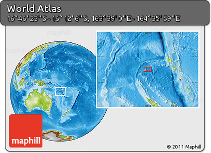 Physical Location Map of the Area around 16° 29' 14" S, 164° 7' 30" E