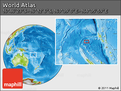 Physical Location Map of the Area around 16° 29' 14" S, 164° 7' 30" E