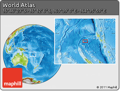 Physical Location Map of the Area around 16° 29' 14" S, 164° 7' 30" E