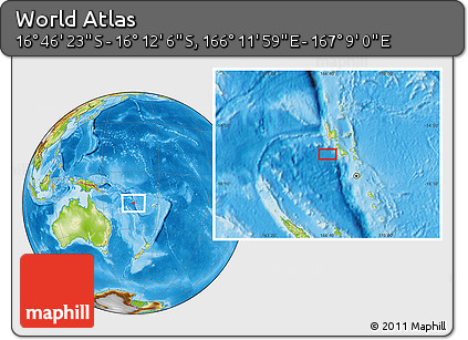 Physical Location Map of the Area around 16° 29' 14" S, 166° 40' 30" E