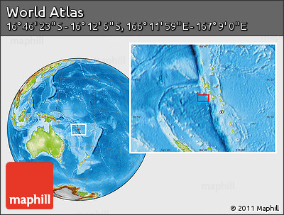 Physical Location Map of the Area around 16° 29' 14" S, 166° 40' 30" E