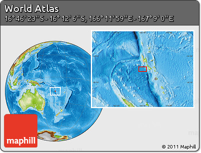Physical Location Map of the Area around 16° 29' 14" S, 166° 40' 30" E
