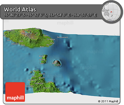 Satellite 3D Map of the Area around 16° 29' 14" S, 168° 22' 30" E