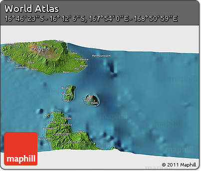 Satellite 3D Map of the Area around 16° 29' 14" S, 168° 22' 30" E