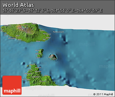 Satellite 3D Map of the Area around 16° 29' 14" S, 168° 22' 30" E