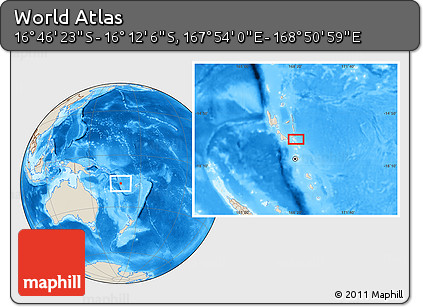 Shaded Relief Location Map of the Area around 16° 29' 14" S, 168° 22' 30" E